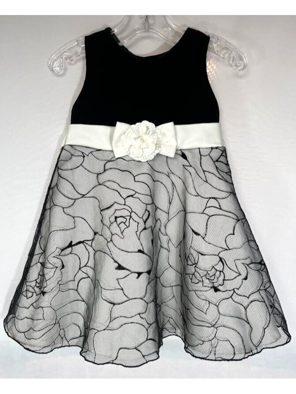 Black & White Special Occasion Dress-Size 2T, Black Velvet by Perfectly Dressed